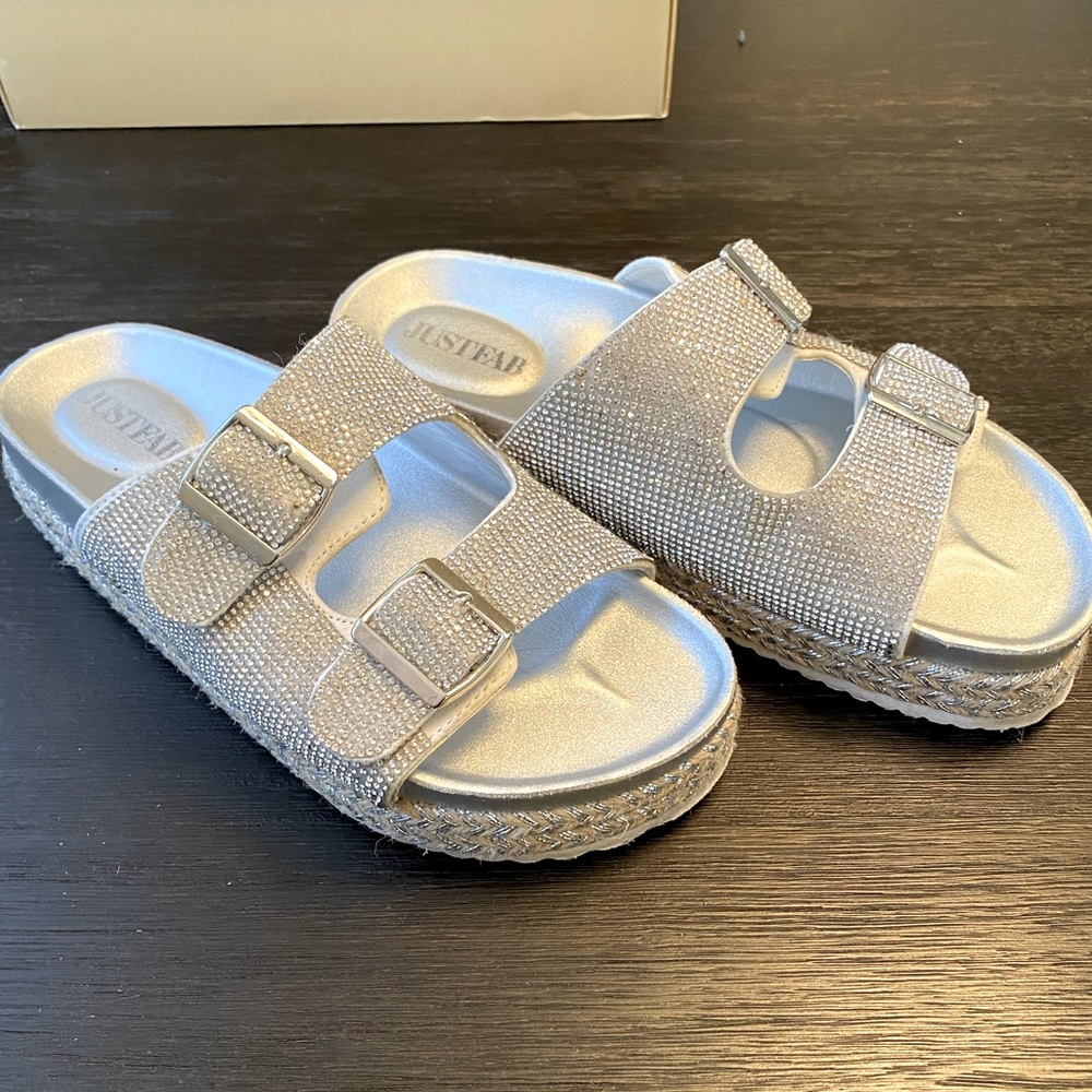 Jeweled birkenstock style slip on sandals